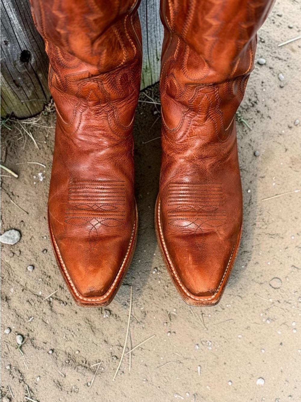 Tony Lama Derby Liz Tall Leather Cognac Western Snip Toe Cowboy Boots 8.5 - Picture 7 of 13